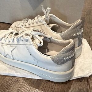 Golden Goose Pure White Sneakers with Glitter Detail 38